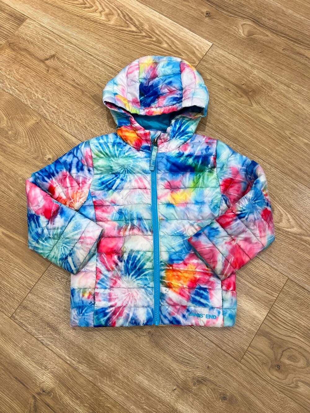 Lands' End Toddler Girls Tie-Dye Puffer Jacket Hooded Winter Coat XXS 2-3